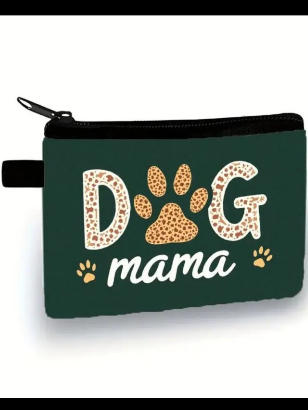 Dog Mama & Paw Print Coin Purse | Dark Green & Animal Print Design | New